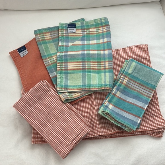 Charter Club π― Cotton Madras Plaid 6 napkins 6 rings 4 placemats EUC ποΈ - Picture 7 of 8
